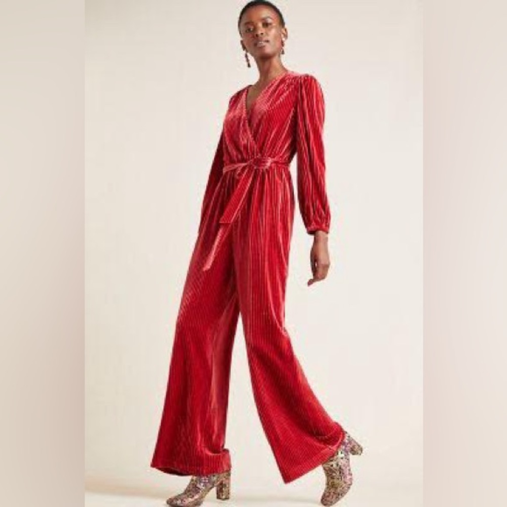 Anthropologie Samantha Velvet Red Jumpsuit